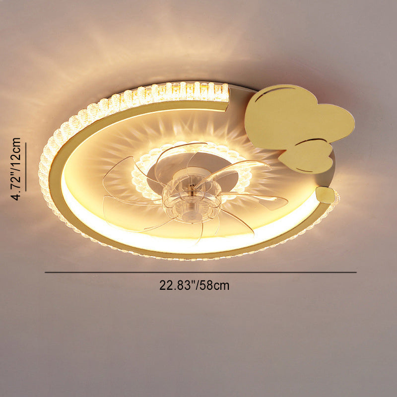 Modern Luxury Kids Round Crown Animal LED Flush Mount Ceiling Fan Light for Bedroom