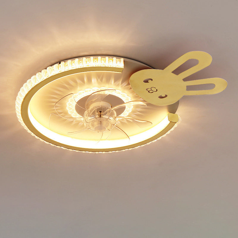 Modern Luxury Kids Round Crown Animal LED Flush Mount Ceiling Fan Light for Bedroom