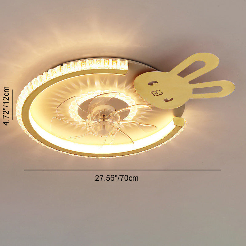 Modern Luxury Kids Round Crown Animal LED Flush Mount Ceiling Fan Light for Bedroom