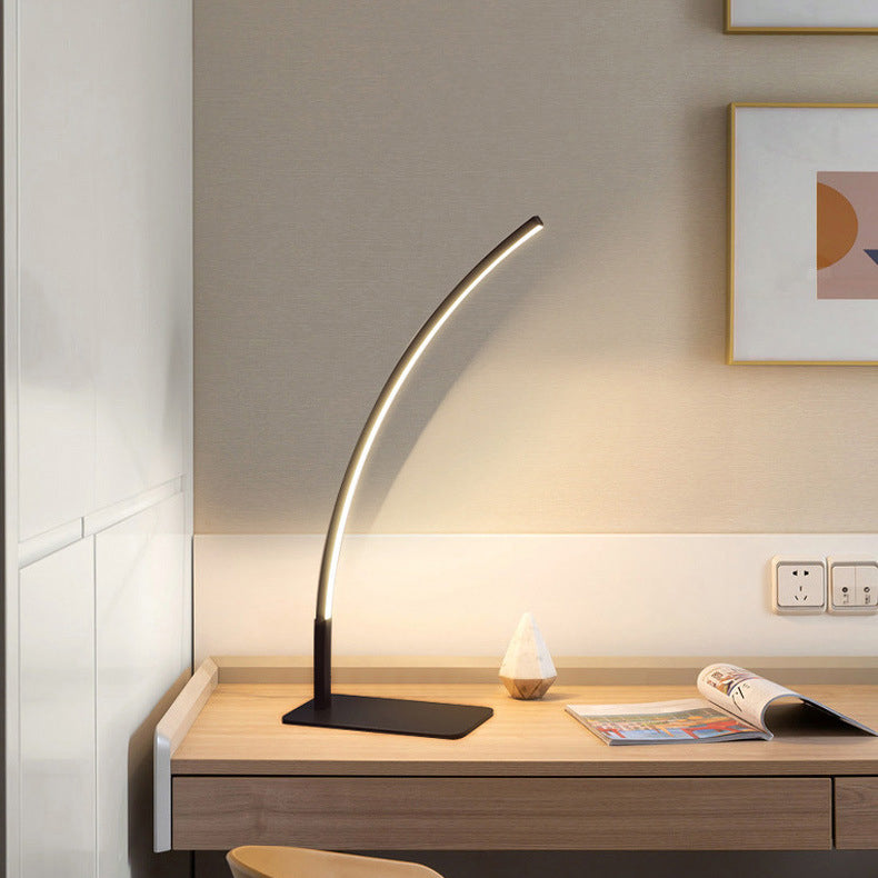Modern Minimalist USB Curved Iron Aluminum LED Desk Lamp for Study, Home Office Lighting, Adjustable Brightness, Energy-Efficient Reading Lamp, Stylish Study Light, Contemporary Workspace Decor, USB-Powered Desk Lighting, Sleek Design Modern Desk Lamp