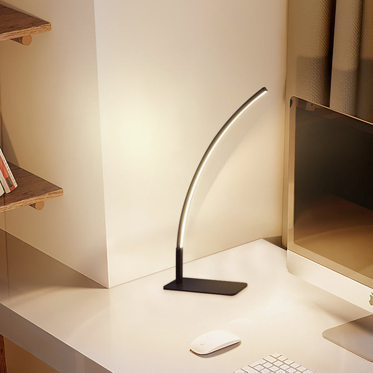 Modern Minimalist USB Curved Iron Aluminum LED Desk Lamp for Study, Home Office Lighting, Adjustable Brightness, Energy-Efficient Reading Lamp, Stylish Study Light, Contemporary Workspace Decor, USB-Powered Desk Lighting, Sleek Design Modern Desk Lamp