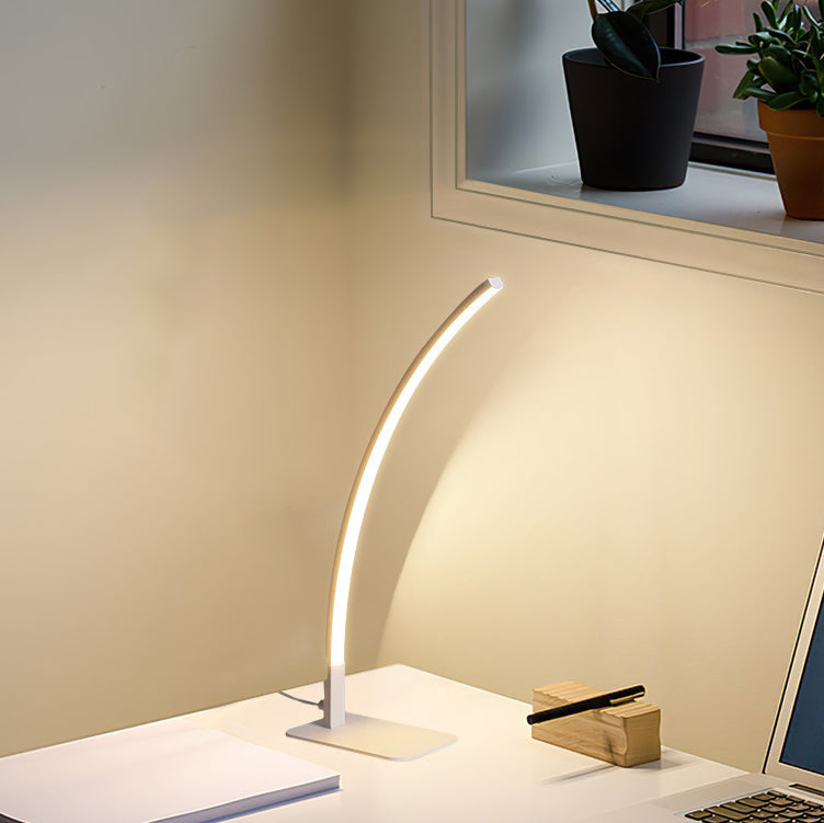 Modern Minimalist USB Curved Iron Aluminum LED Desk Lamp for Study, Home Office Lighting, Adjustable Brightness, Energy-Efficient Reading Lamp, Stylish Study Light, Contemporary Workspace Decor, USB-Powered Desk Lighting, Sleek Design Modern Desk Lamp
