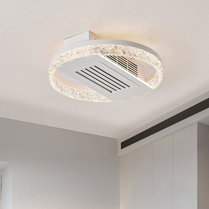 Modern Luxury Round LED Ceiling Fan Light - Aluminum Iron Acrylic Semi-Flush Mount for Bedroom