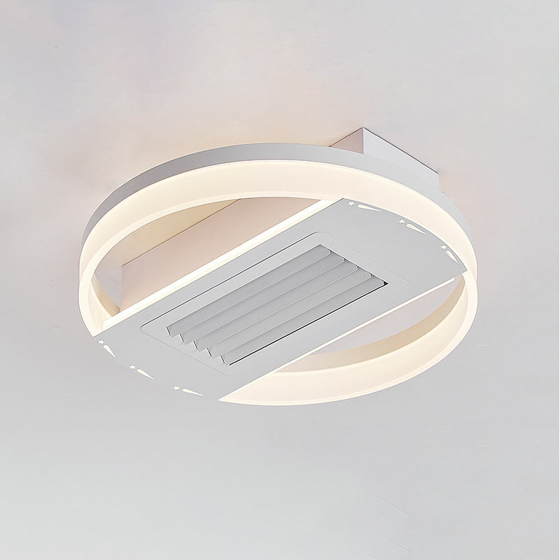 Modern Luxury Round LED Ceiling Fan Light - Aluminum Iron Acrylic Semi-Flush Mount for Bedroom