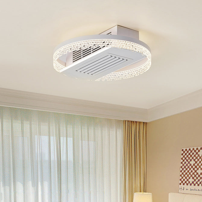 Modern Luxury Round LED Ceiling Fan Light - Aluminum Iron Acrylic Semi-Flush Mount for Bedroom