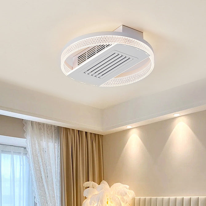 Modern Luxury Round LED Ceiling Fan Light - Aluminum Iron Acrylic Semi-Flush Mount for Bedroom