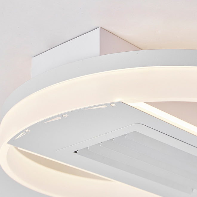 Modern Luxury Round LED Ceiling Fan Light - Aluminum Iron Acrylic Semi-Flush Mount for Bedroom
