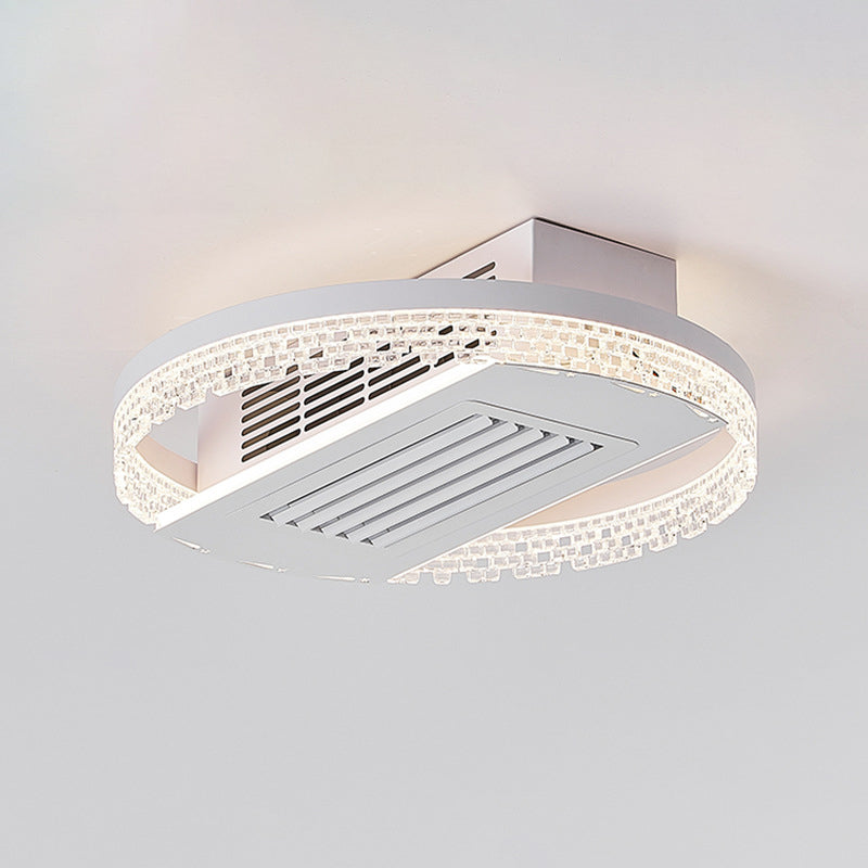 Modern Luxury Round LED Ceiling Fan Light - Aluminum Iron Acrylic Semi-Flush Mount for Bedroom
