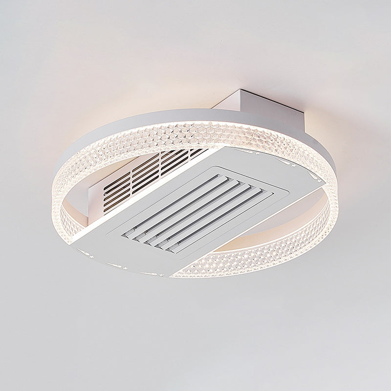 Modern Luxury Round LED Ceiling Fan Light - Aluminum Iron Acrylic Semi-Flush Mount for Bedroom