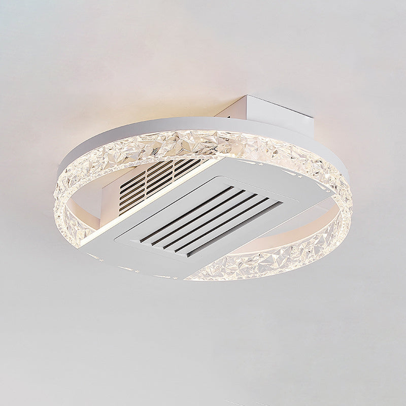 Modern Luxury Round LED Ceiling Fan Light - Aluminum Iron Acrylic Semi-Flush Mount for Bedroom
