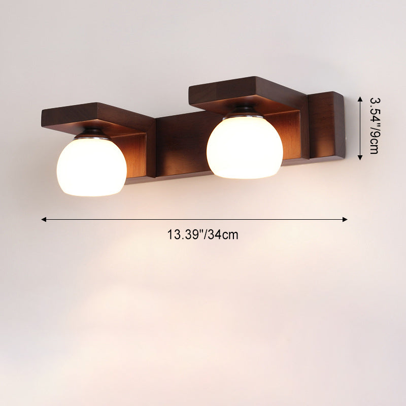 Contemporary Retro Rubber Wood Iron Glass Wall Sconce Lamp for Bathroom Vanity Light 2/3 Light