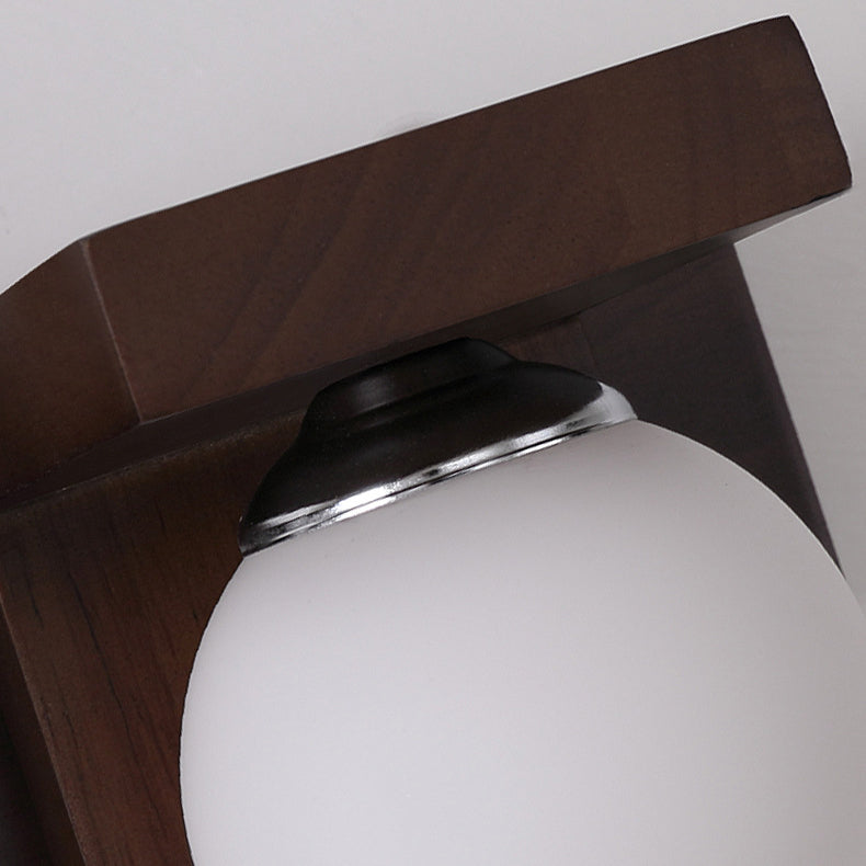 Contemporary Retro Rubber Wood Iron Glass Wall Sconce Lamp for Bathroom Vanity Light 2/3 Light