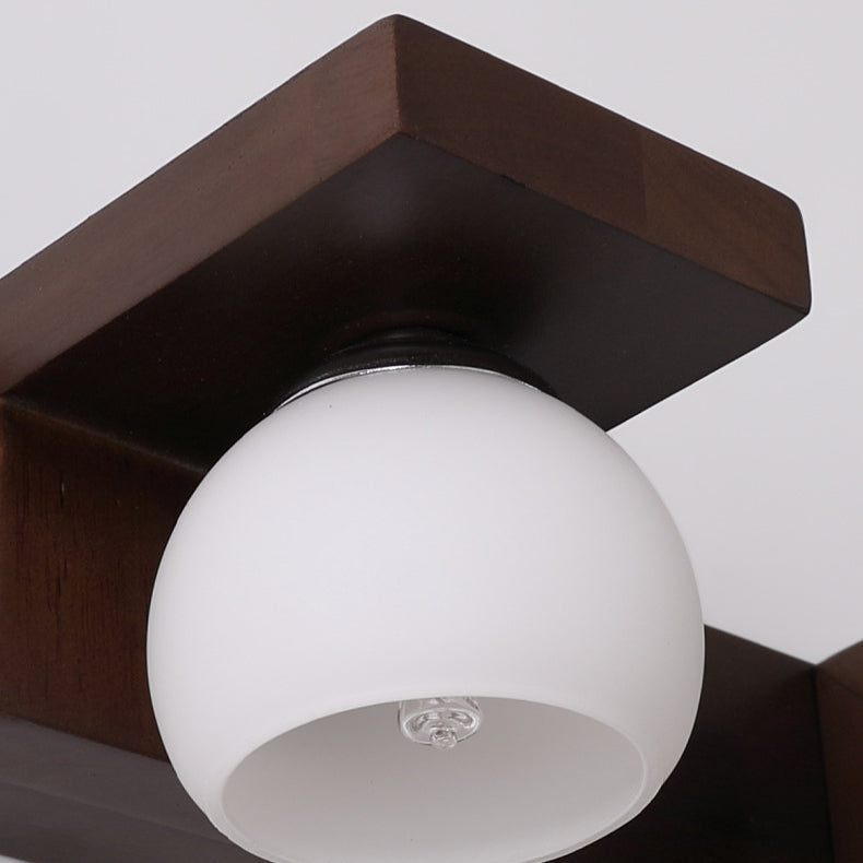 Contemporary Retro Rubber Wood Iron Glass Wall Sconce Lamp for Bathroom Vanity Light 2/3 Light