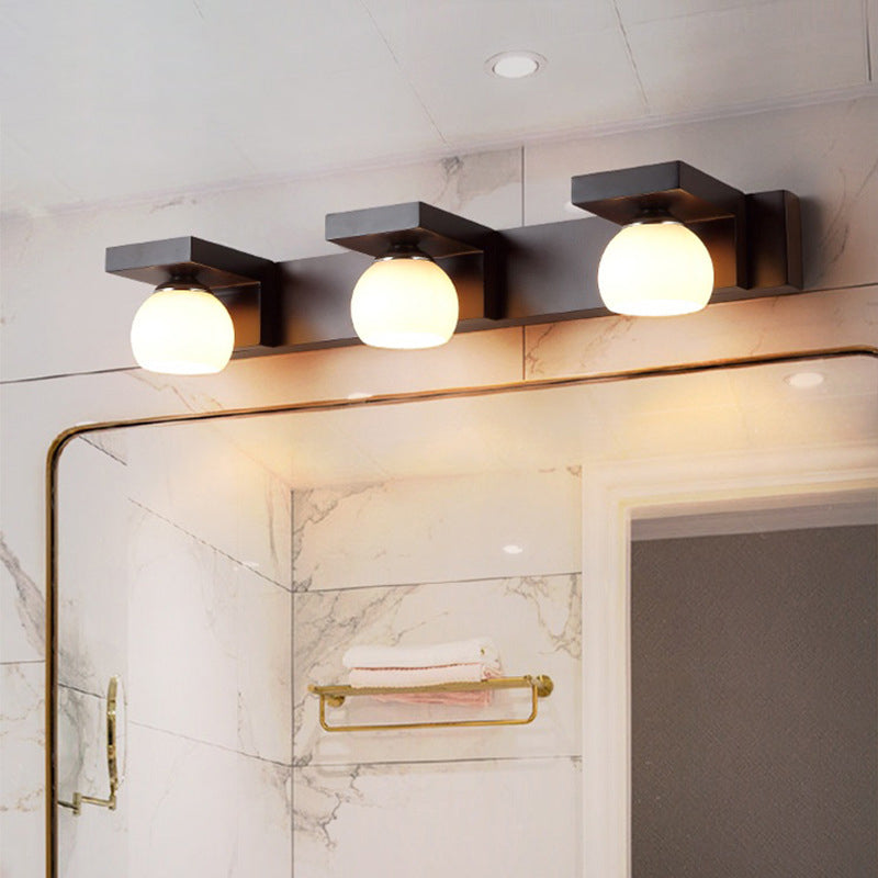 Contemporary Retro Rubber Wood Iron Glass Wall Sconce Lamp for Bathroom Vanity Light 2/3 Light