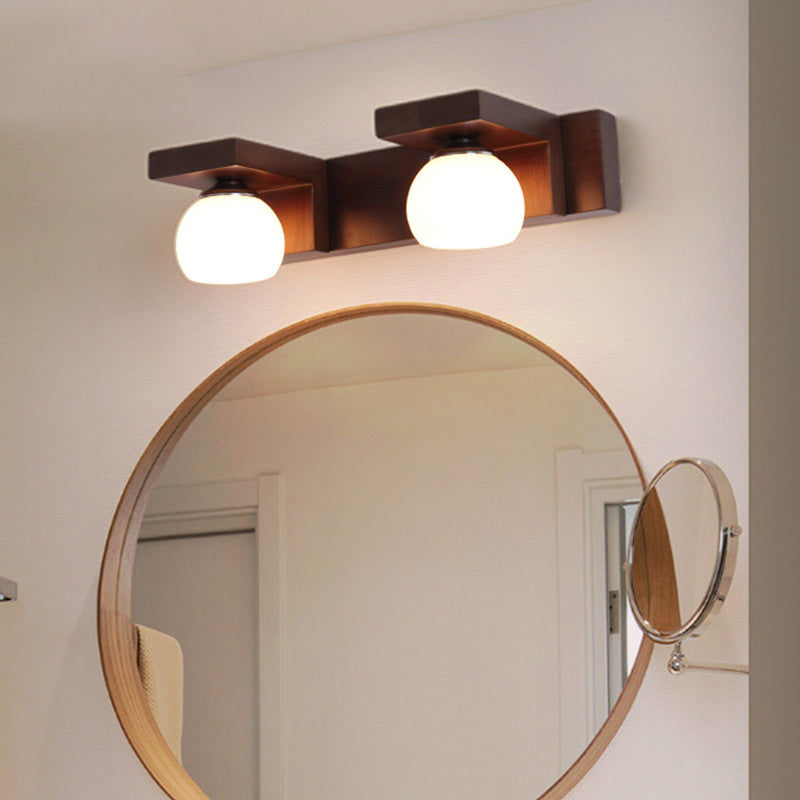 Contemporary Retro Rubber Wood Iron Glass Wall Sconce Lamp for Bathroom Vanity Light 2/3 Light