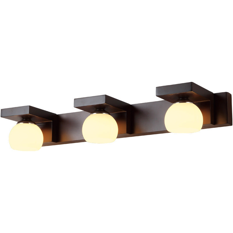 Contemporary Retro Rubber Wood Iron Glass Wall Sconce Lamp for Bathroom Vanity Light 2/3 Light