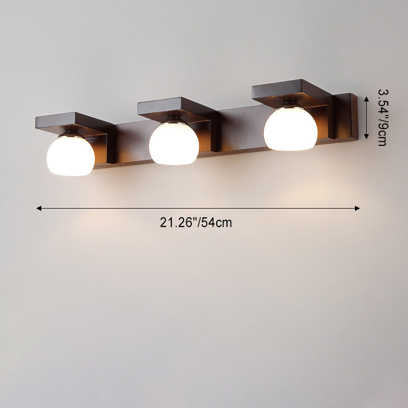 Contemporary Retro Rubber Wood Iron Glass Wall Sconce Lamp for Bathroom Vanity Light 2/3 Light
