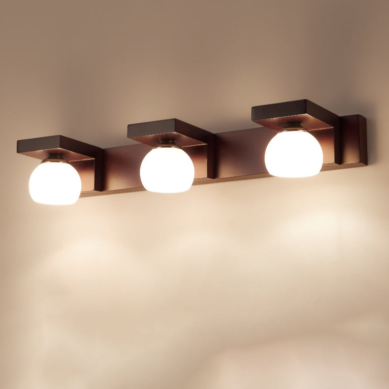 Contemporary Retro Rubber Wood Iron Glass Wall Sconce Lamp for Bathroom Vanity Light 2/3 Light
