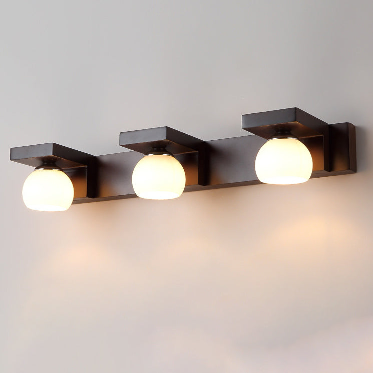 Contemporary Retro Rubber Wood Iron Glass Wall Sconce Lamp for Bathroom Vanity Light 2/3 Light