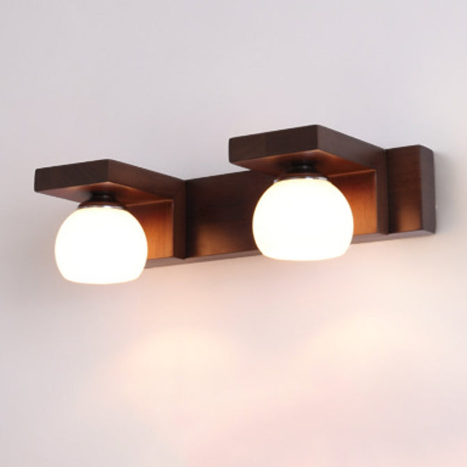 Contemporary Retro Rubber Wood Iron Glass Wall Sconce Lamp for Bathroom Vanity Light 2/3 Light