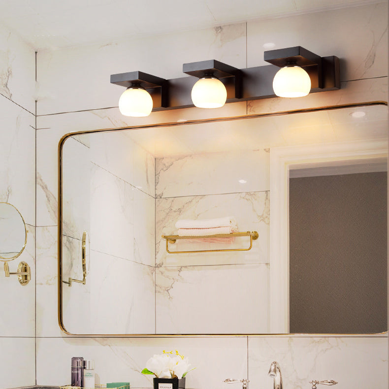 Contemporary Retro Rubber Wood Iron Glass Wall Sconce Lamp for Bathroom Vanity Light 2/3 Light