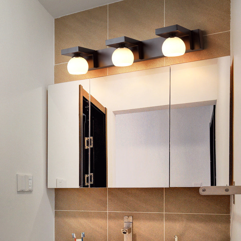 Contemporary Retro Rubber Wood Iron Glass Wall Sconce Lamp for Bathroom Vanity Light 2/3 Light