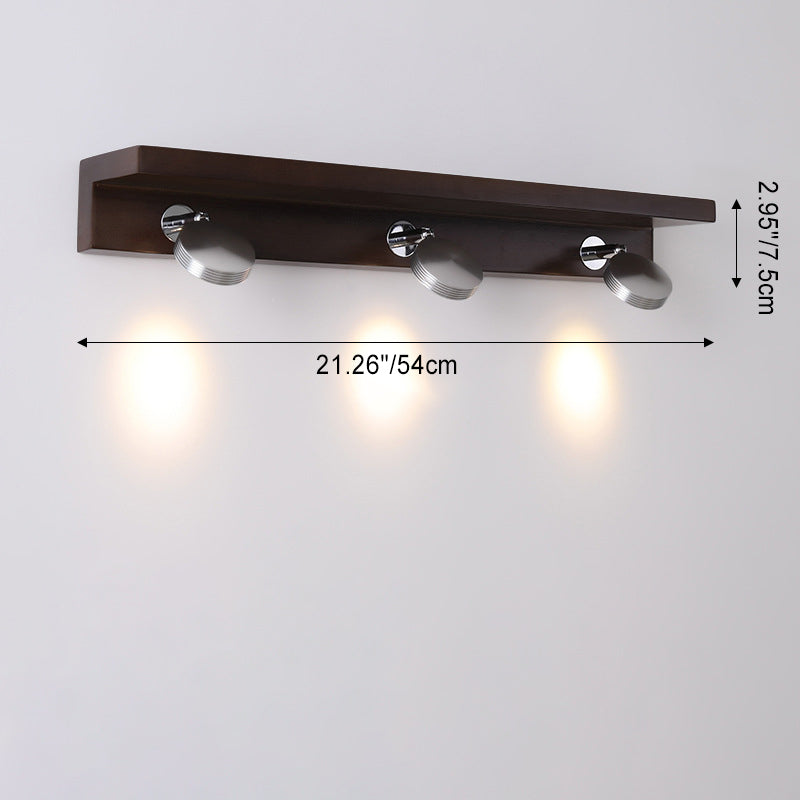 Contemporary Scandinavian LED Wall Sconce - Rotatable Round Rubber Wood & Iron Vanity Light for Bathroom