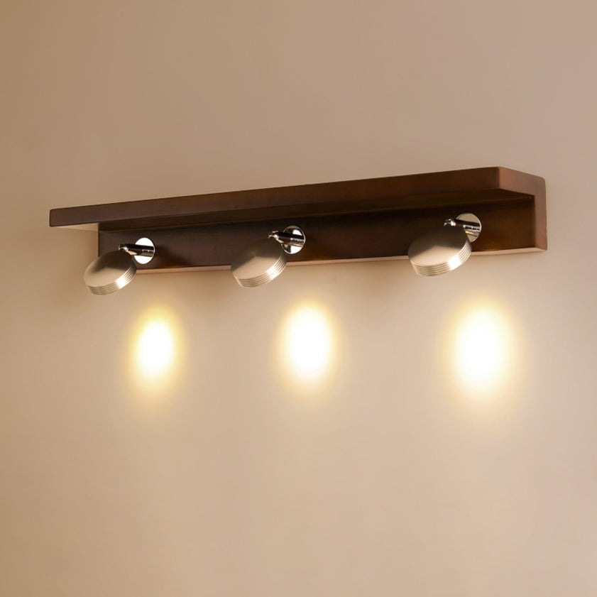 Contemporary Scandinavian LED Wall Sconce - Rotatable Round Rubber Wood & Iron Vanity Light for Bathroom