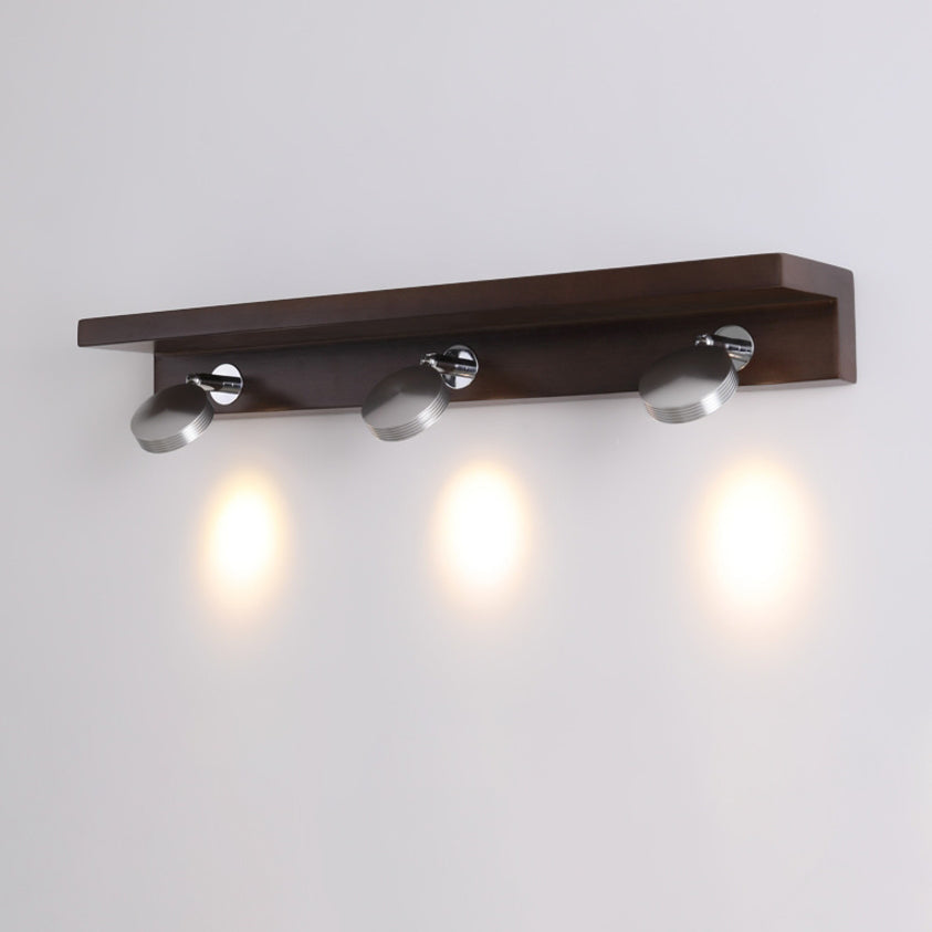 Contemporary Scandinavian LED Wall Sconce - Rotatable Round Rubber Wood & Iron Vanity Light for Bathroom