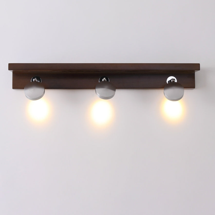 Contemporary Scandinavian LED Wall Sconce - Rotatable Round Rubber Wood & Iron Vanity Light for Bathroom