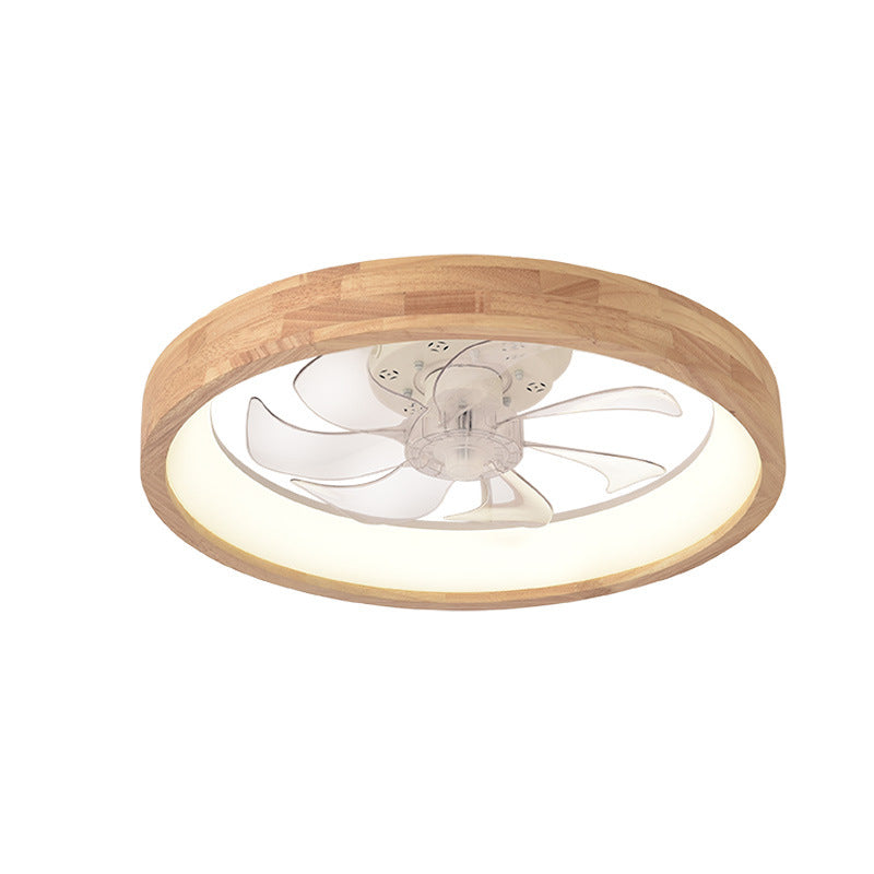 Traditional Japanese Solid Wood LED Flush Mount Ceiling Fan Light for Bedroom