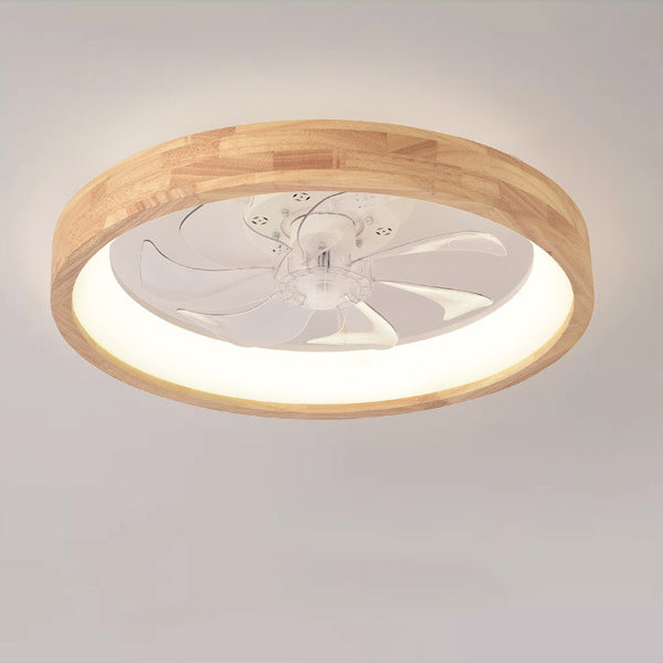 Traditional Japanese Solid Wood LED Flush Mount Ceiling Fan Light for Bedroom