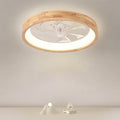 Traditional Japanese Solid Wood LED Flush Mount Ceiling Fan Light for Bedroom