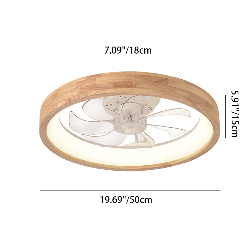 Traditional Japanese Solid Wood LED Flush Mount Ceiling Fan Light for Bedroom