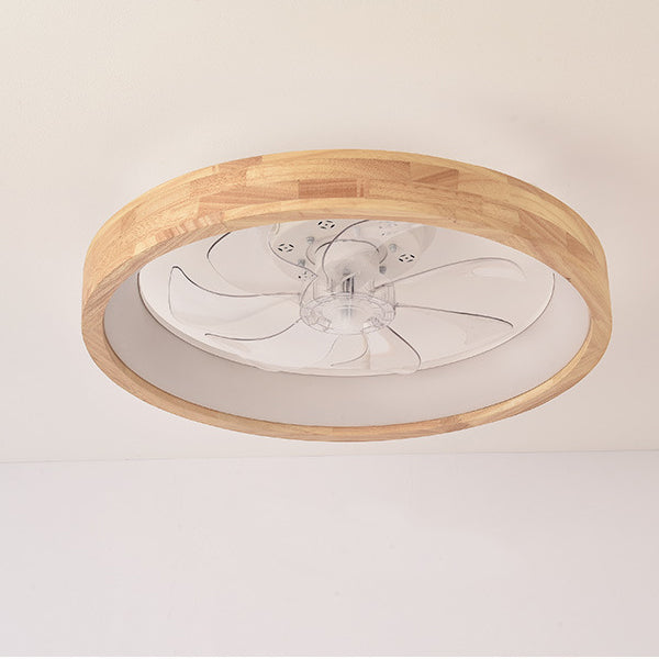 Traditional Japanese Solid Wood LED Ceiling Fan Light for Bedroom - Round Hollowed Design, Iron & Acrylic Elements, Modern & Elegant Style