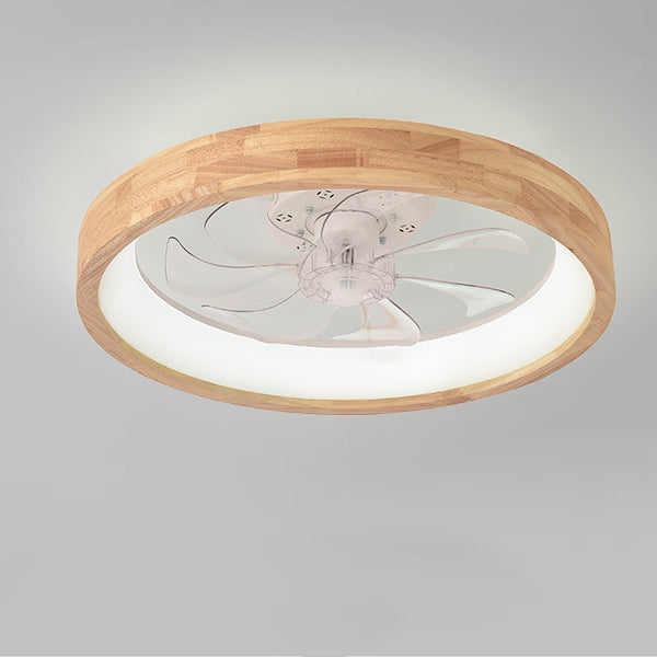 Traditional Japanese Solid Wood LED Flush Mount Ceiling Fan Light for Bedroom