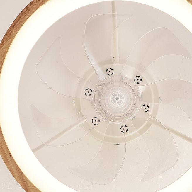 Traditional Japanese Solid Wood LED Ceiling Fan Light for Bedroom - Round Hollowed Design, Iron & Acrylic Elements, Modern & Elegant Style