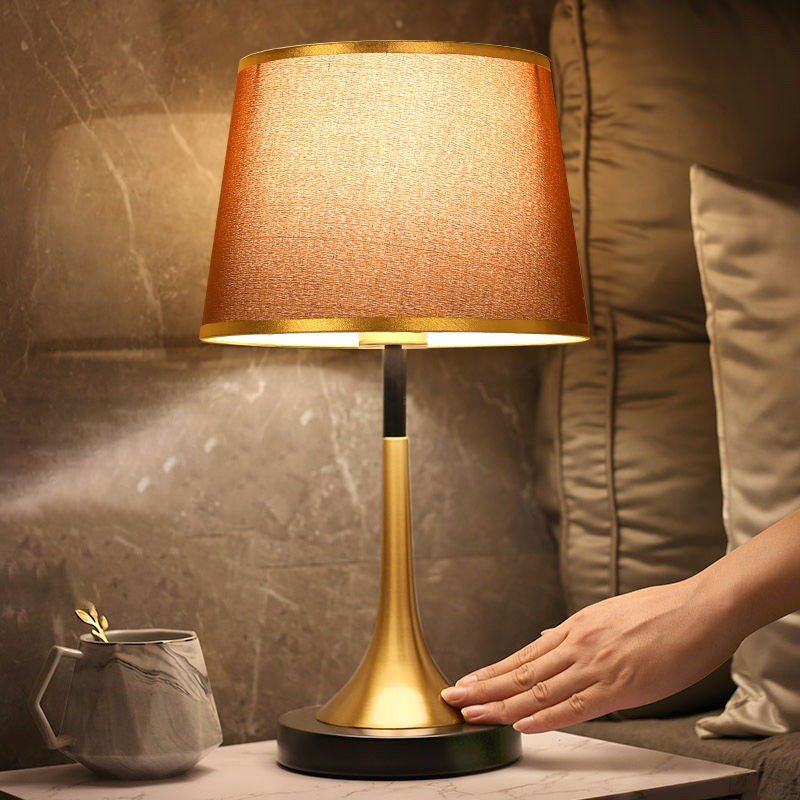 Contemporary Retro Dimmable Metal Cylinder Touch Sensor Table Lamp for Bedside
