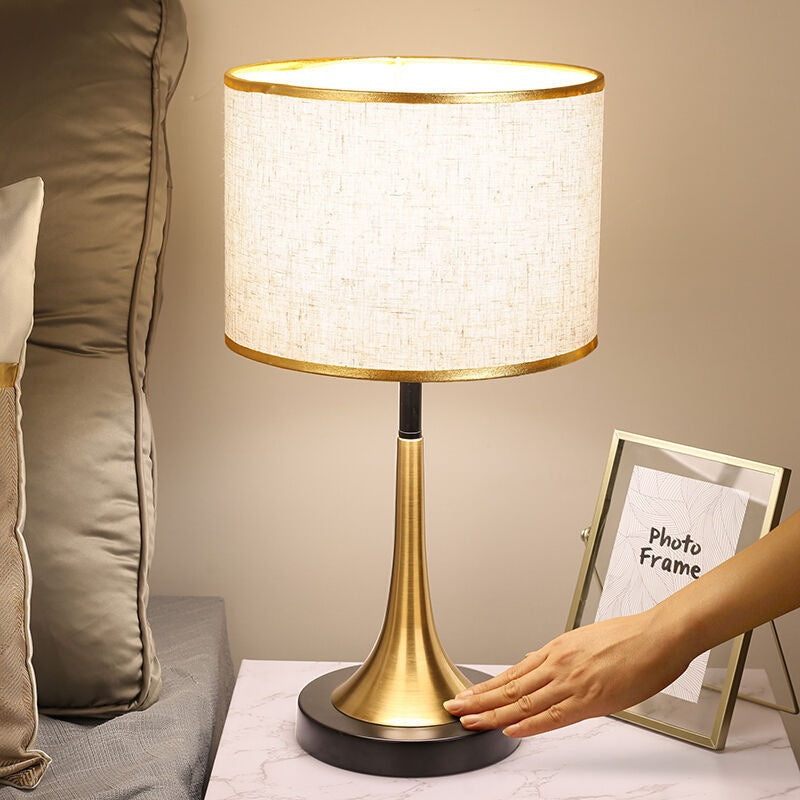 Contemporary Retro Dimmable Metal Cylinder Touch Sensor Table Lamp for Bedside