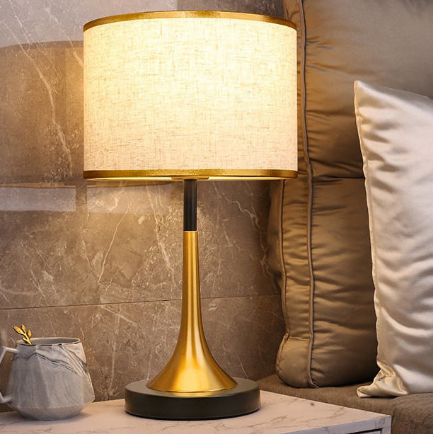 Contemporary Retro Fabric Metal Cylinder Touch Sensor Dimmable 1-Light Table Lamp for Bedside Nightstand, Modern Touch Control Desk Lamp, Adjustable Brightness, Stylish Bedroom Lighting Fixture, Cozy Home Decor, Energy Efficient LED Compatible Lamp