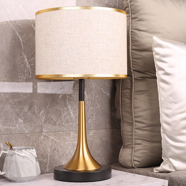 Contemporary Retro Fabric Metal Cylinder Touch Sensor Dimmable 1-Light Table Lamp for Bedside Nightstand, Modern Touch Control Desk Lamp, Adjustable Brightness, Stylish Bedroom Lighting Fixture, Cozy Home Decor, Energy Efficient LED Compatible Lamp
