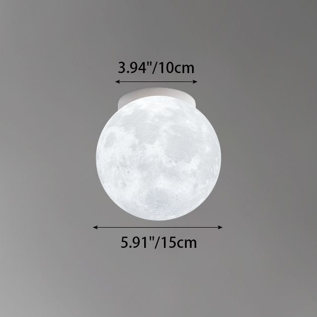 Contemporary Nordic Iron Resin Moon Ball 1-Light Semi-Flush Mount Ceiling Light