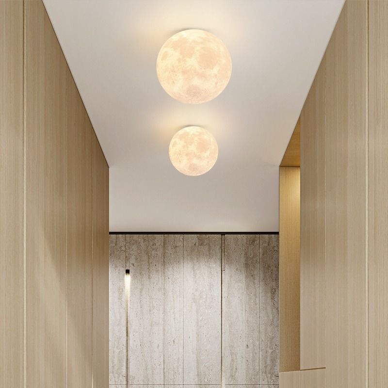 Contemporary Nordic Iron Resin Moon Ball 1-Light Semi-Flush Mount Ceiling Light