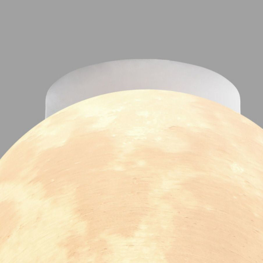 Contemporary Nordic Iron Resin Moon Ball 1-Light Semi-Flush Mount Ceiling Light