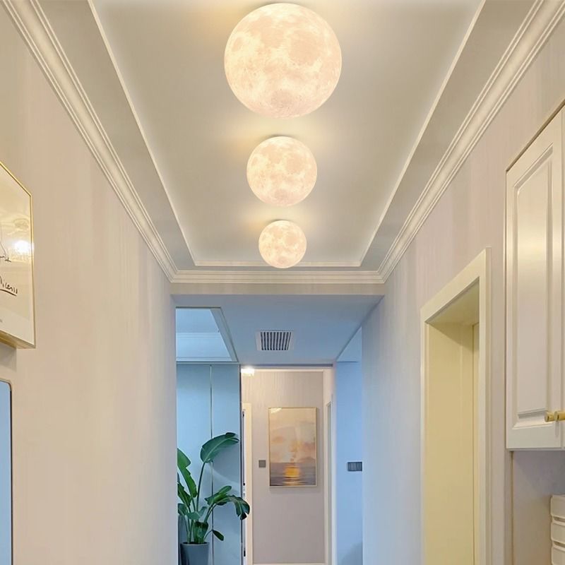 Contemporary Nordic Iron Resin Moon Ball 1-Light Semi-Flush Mount Ceiling Light