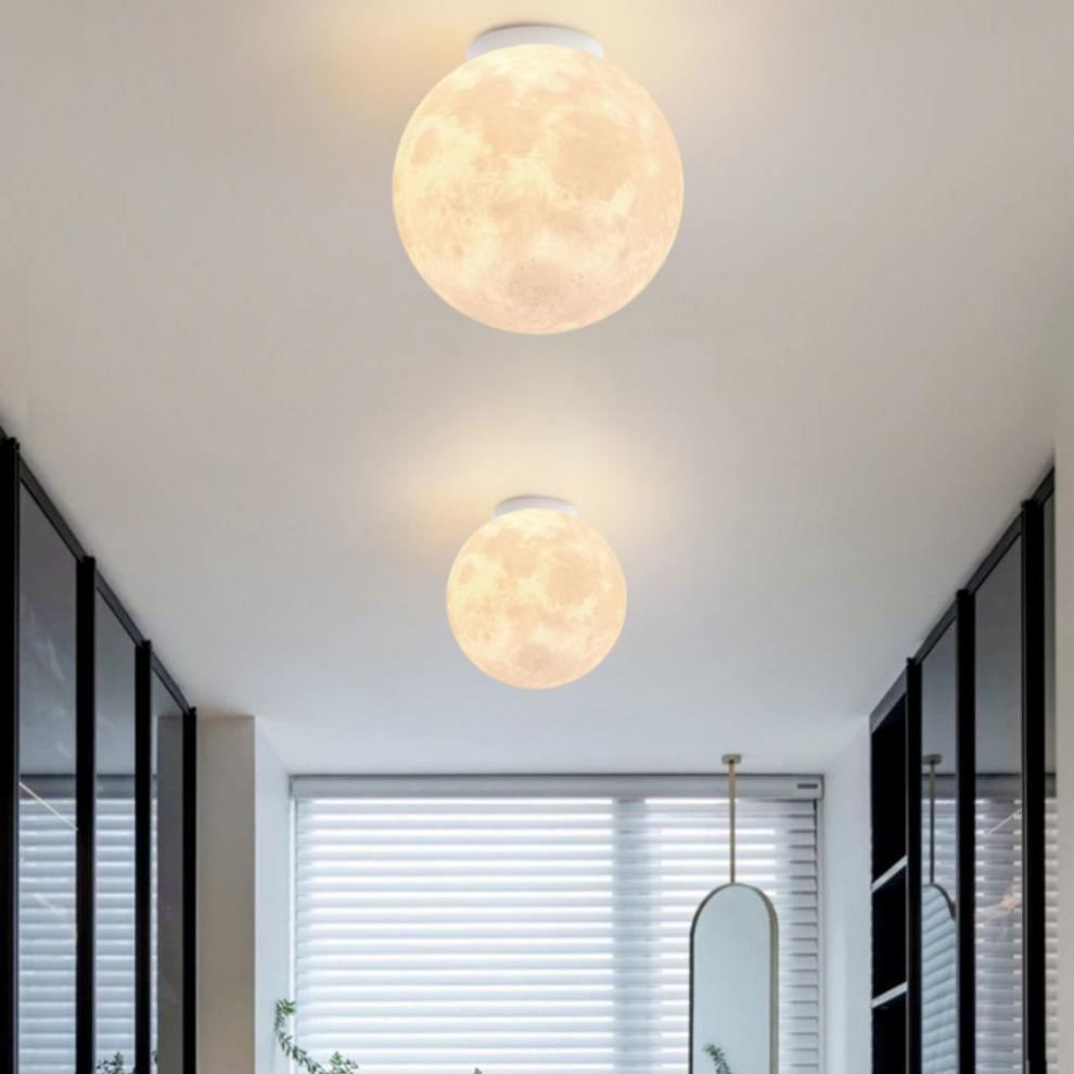 Contemporary Nordic Iron Resin Moon Ball 1-Light Semi-Flush Mount Ceiling Light