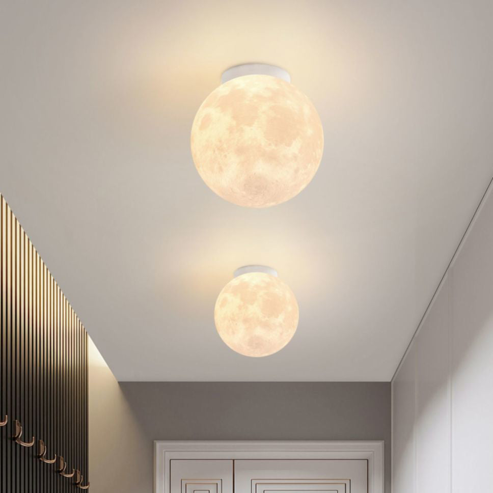 Contemporary Nordic Iron Resin Moon Ball 1-Light Semi-Flush Mount Ceiling Light