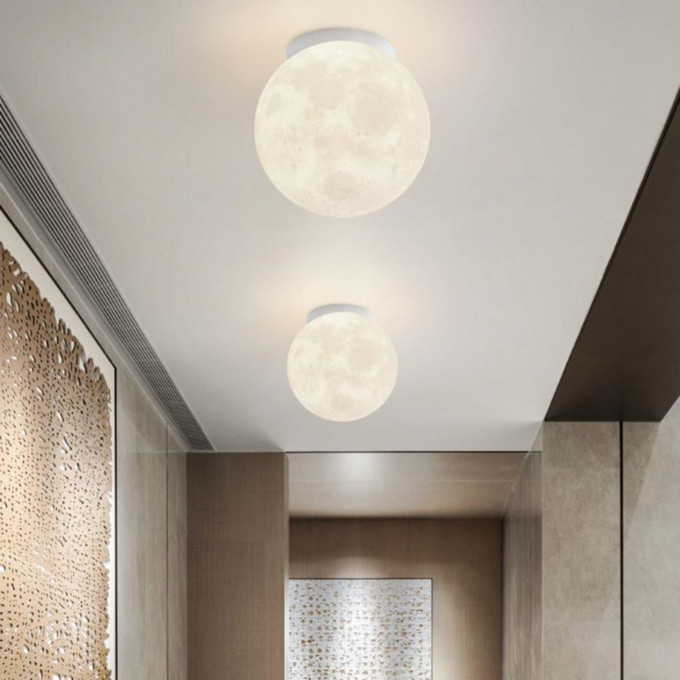 Contemporary Nordic Iron Resin Moon Ball 1-Light Semi-Flush Mount Ceiling Light