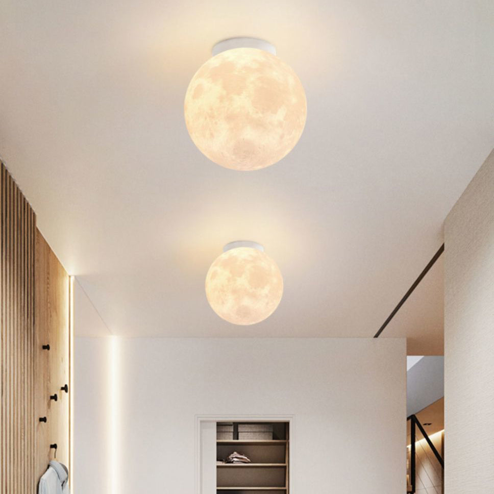 Contemporary Nordic Iron Resin Moon Ball 1-Light Semi-Flush Mount Ceiling Light