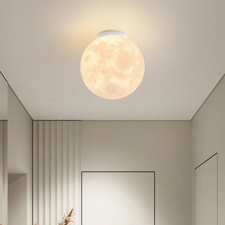 Contemporary Nordic Iron Resin Moon Ball 1-Light Semi-Flush Mount Ceiling Light